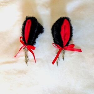 Black and Red Bowed And Pierced Cat Ears